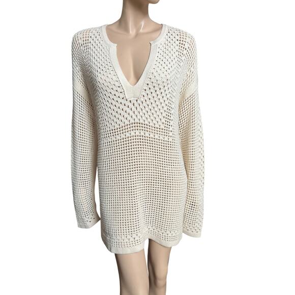 Vanessa Bruno Crochet Paterns Long Sweater Dress Size S Long Sleeves V-Neckline - Picture 1 of 7